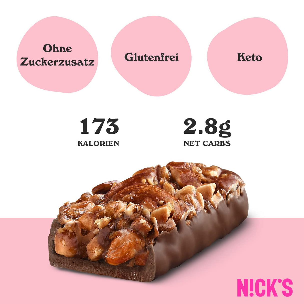 Nicks Keto Bar Mandel Crunch, vegane Schokoladenmandel -Nuss -Bar, 173 Kalorien, 2,8 Nettokohlenhydrate, kein Zucker zu Zucker, glutenfreie, niedrige Kohlenhydrate (12 x 40 g)