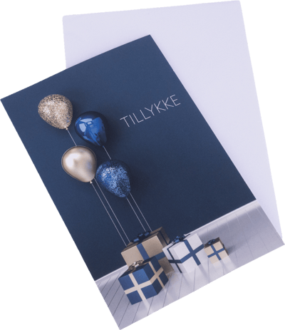 Kort m Kuvert Balloner + Gave Blå