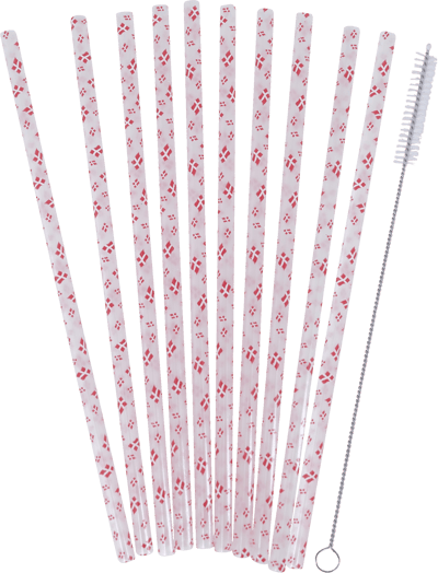 Sugerør Genanvendelig Dannebrog 10 STK + 1 Børste H: 23 CM