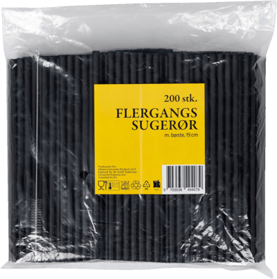 Flergangssugerør 200 stk sort 19 cm