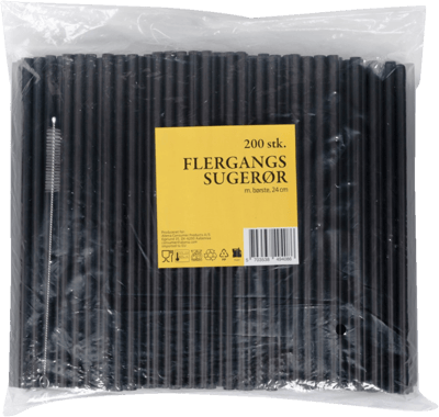 Flergangssugerør 200 stk sort 24 cm