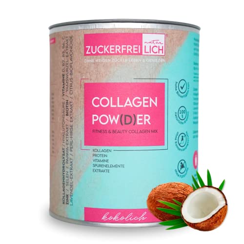 Zuckerfreilich Collagen Pulver Kokos 240g Ohne Zucker, Kollagen MIT Vitaminen, Zuckerfreies Protein und SpurenElementen, Hochdosert MIT 7.000 mg Kolagenhidrolysat Pro Portion