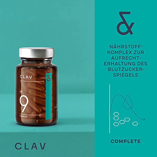 CLAV® N°9 SUGAR FIX - Cinnamon capsules with 400mg cinnamon extract, 40μg chromium & 10mg zinc per daily dose plus beta glucan, jambul tree and bitter melon - blood sugar balance - 60 capsules - vegan