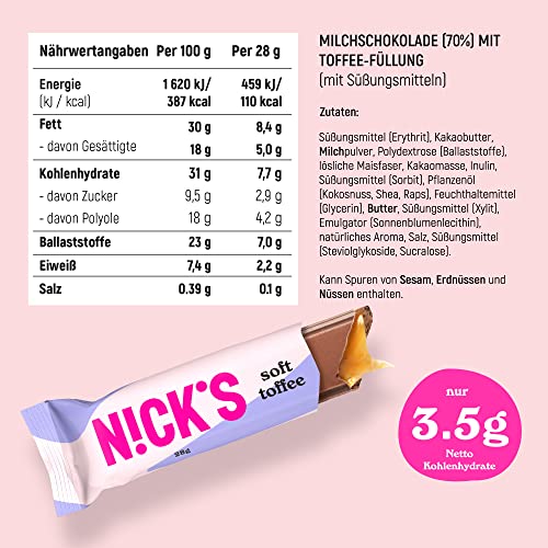 Nicks Keto Bars Erdnüsse N Fudge, Schokoladen Erdnüsse Karamell -Snacks, 175 Kalorien, 3,9 Nettokohlenhydrate, kein Zucker, glutenfrei, kohlenhydratarm (15 x 40 g)