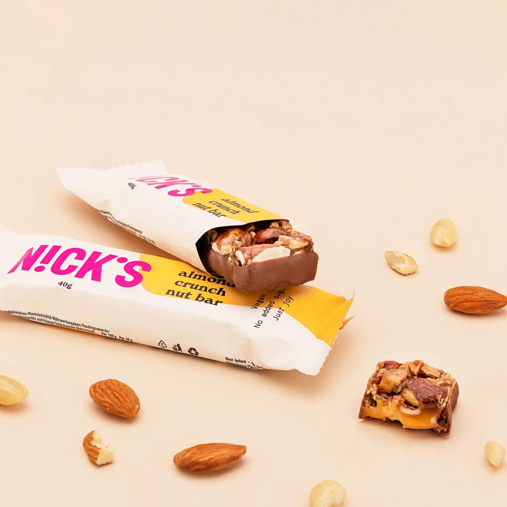 Nicks Keto Bar Almond Crunch, Vegan Chocolate Almond Nut Bar, 173 kalorier, 2,8 netto kulhydrater, ingen tilsat sukker, glutenfri, lav kulhydratsød (12x40g)