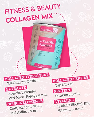 Zuckerfreilich Collagen Pulver Kokos 240g Ohn Zucker, Kollagen MIT Vitaminen, Zuckerfraies Protein und Spurenelement, Hochdosiert MIT 7000 mg Kollagenhydrolysat Pro Portion