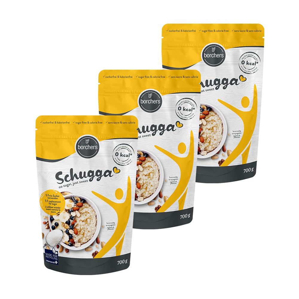 borchers Schugga 700 g | Intet sukker, bare sødt | XXL taske | Erythritol med sucralose krystallinsk sødemiddel | Sukker alternativ | Sødemiddel | Kaloriefri | 0,7 kg