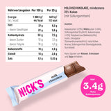 Nicks Milchschokolade Ketostangen ohne Zucker, 112 kcal, 3,4 g Netto Kohlenhydrate, niedrige Kohlenhydrat -Süßigkeiten, glutenfreie Snackbars (15x25 g)