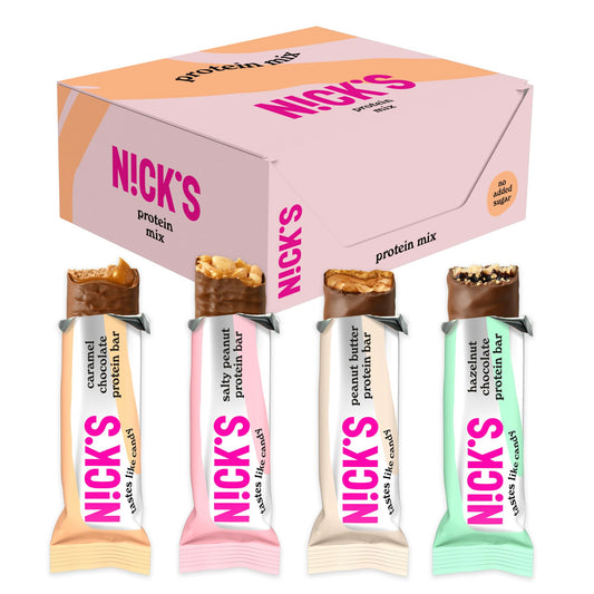 Nicks Protein Bar mix, barre di proteine ​​cheto snack a basso contenuto di carboidrati senza zucchero aggiunto, senza glutine | Proteina 15g con collagene (9 barre proteiche x 50g)