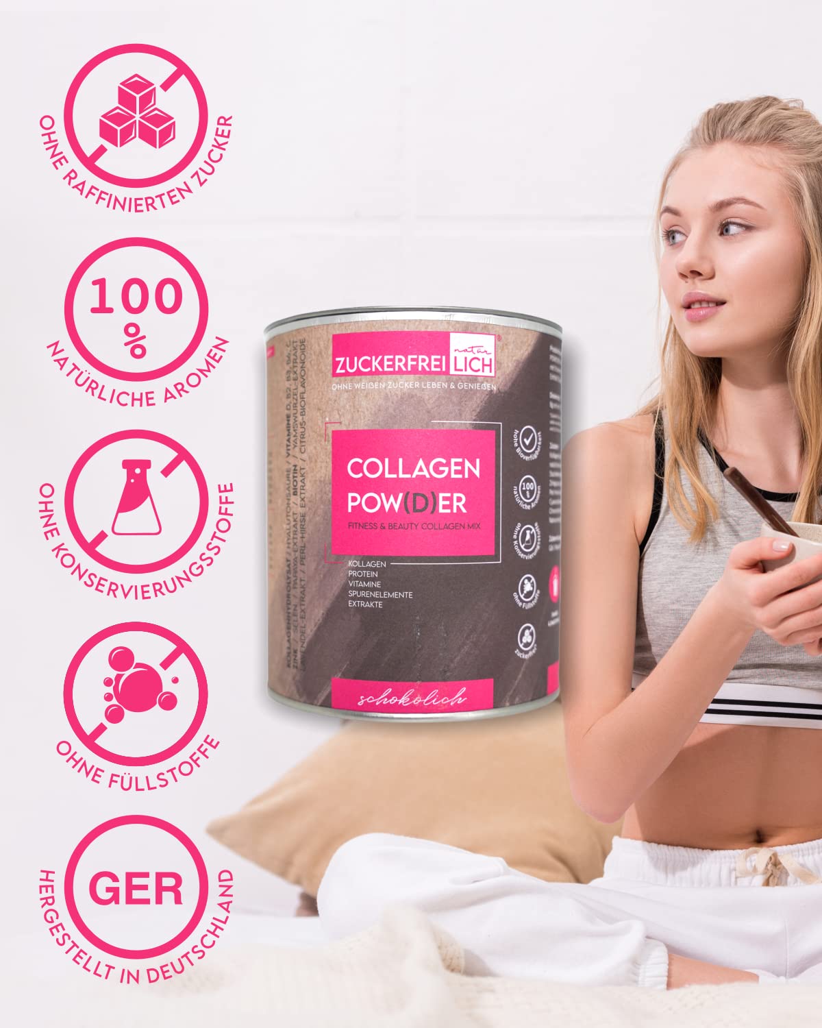 Zuckerfreilich Colagen Pulver Kokos 240G Ohne Zucker, Kollagen MIT Vitaminen, Zuckerfreies Protein und Spacerenelementen, Hochdosiert MIT 7.000 mg Kollagenhydrolysat Pro Portion pro