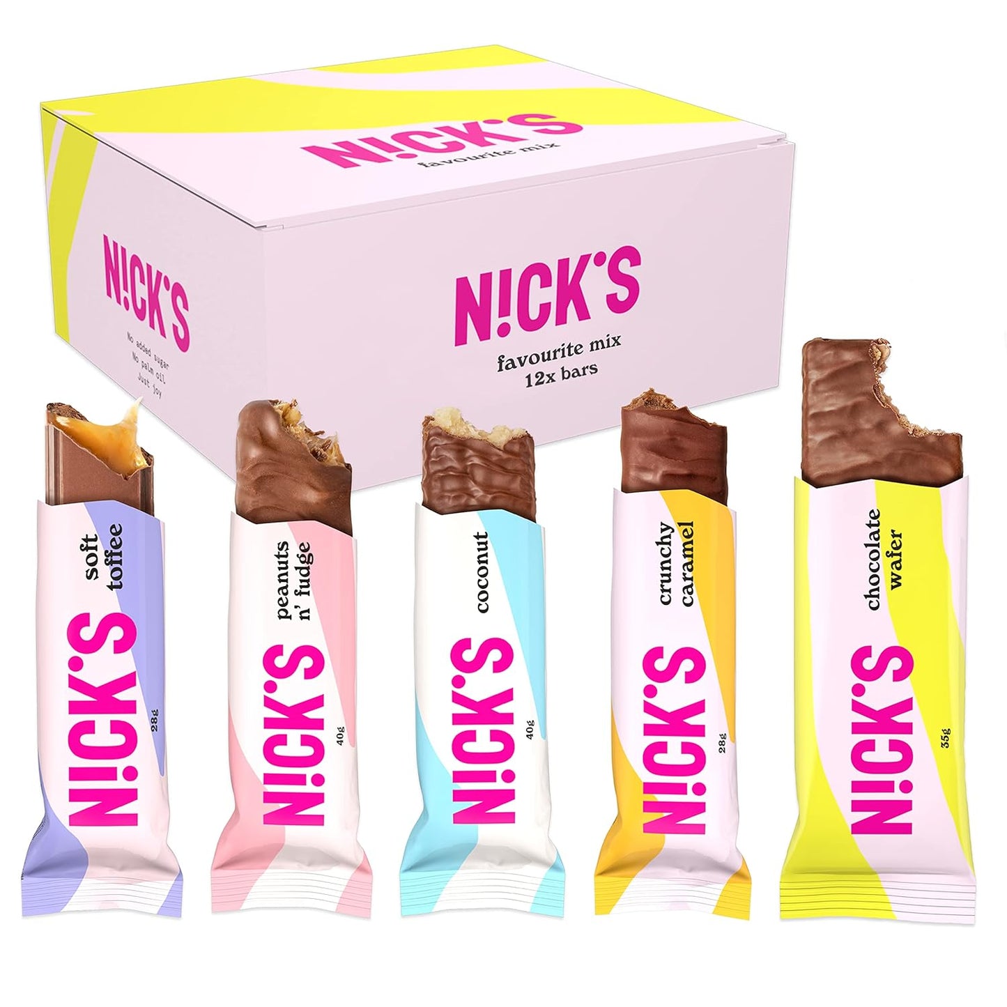 Nicks Chocolate Keto Bar Favorite se amestecă cu bare de ciocolată fără zahăr adăugat, cu gluten, dulciuri scăzute de carbohidrați (12 bare de gustări)