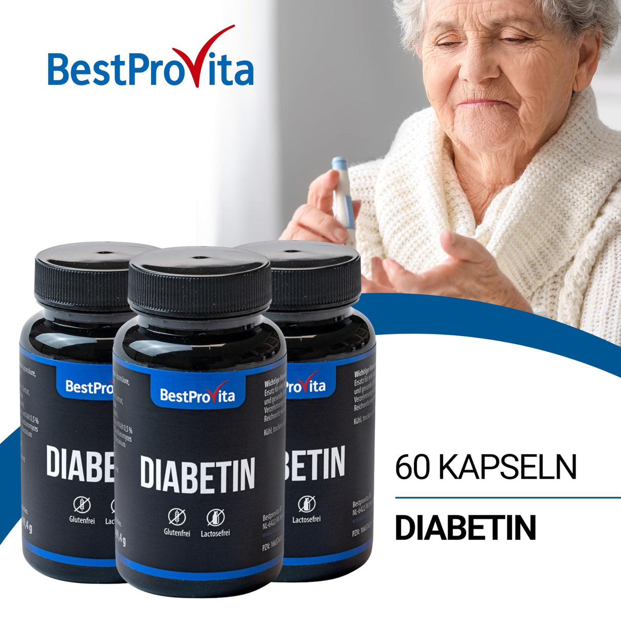 Bestprovita capsule di diabetina (3 x 60 capsule di diabetina) - supporto multivitaminico naturale per diabete di tipo 2, abbassamento dello zucchero nel sangue e vitamine del diabete