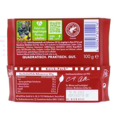 Ritter Sport Rom Rosin Nød 100 G