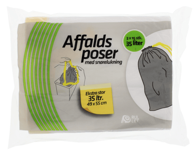 Affaldpose m snøreluk 35 l 3 x 15 stk